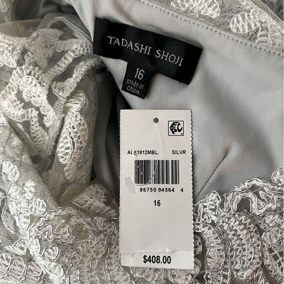 Tadashi Shoji Corded Lace Dress in Silver, NWT, Size 16 - Picture 6 of 8